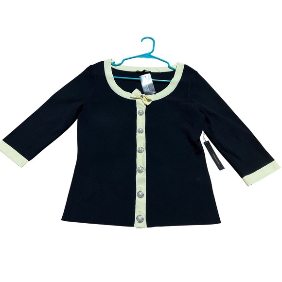 BCBGMaxAzria Sweaters - BCBGMAXAZRIA Black Yellow Contrast Trim Pearl Button Cardigan BC10503 Womens M